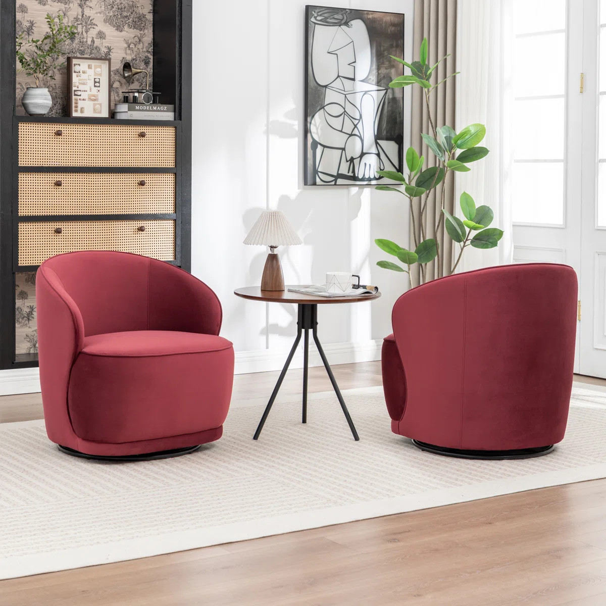 Stith Velvet Upholstered Swivel Barrel Chair (Set of 2) | Wayfair North America