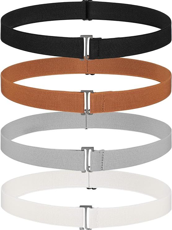4 Pack Women No Show Invisible Belt Elastic Stretch Waist Belt with Flat Buckle | Amazon (US)