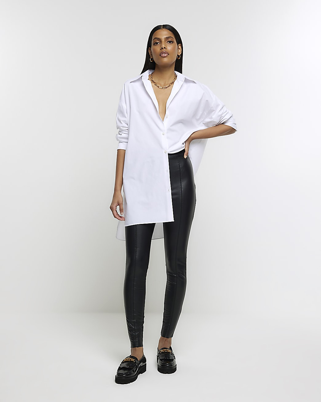 Black faux leather skinny trousers | River Island (UK & IE)