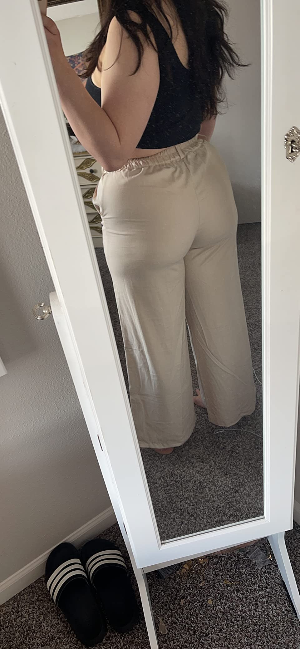 Hooever Womens Casual High Waisted Wide Leg Pants Button Up Straight Leg Trousers | Amazon (US)