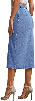 MsavigVice Denim Skirts for Women with Pockets Frayed Raw Hem Stretch Waist Washed Slim Casual Lo... | Amazon (US)