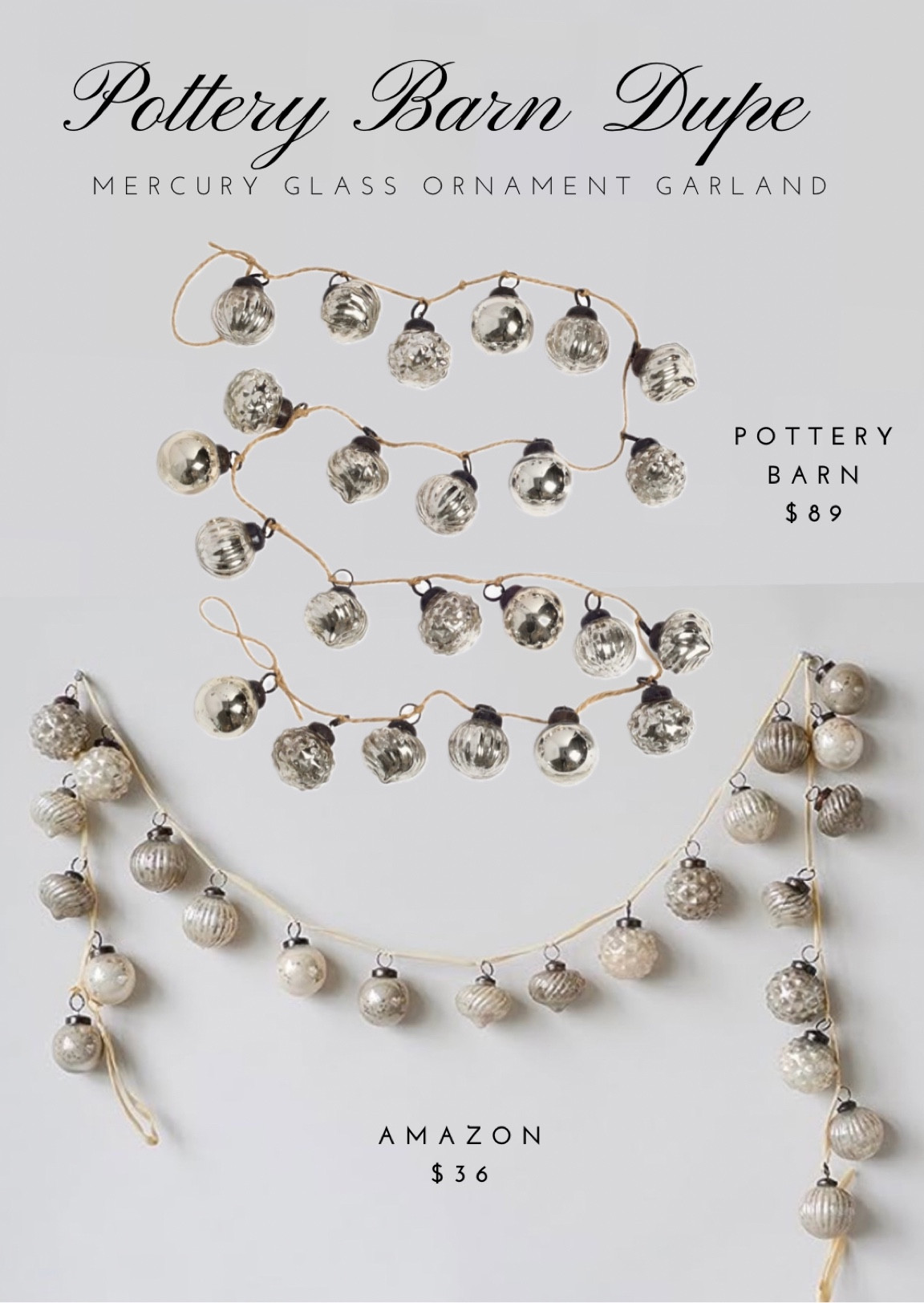 Dupe for the Pottery Barn Mercury Glass garland | available on Amazon in a number of colors. | Mercury glass garland | Christmas decor | Christmas garland | ornaments | dupe 

#LTKHolidaySale #LTKHoliday #LTKSeasonal