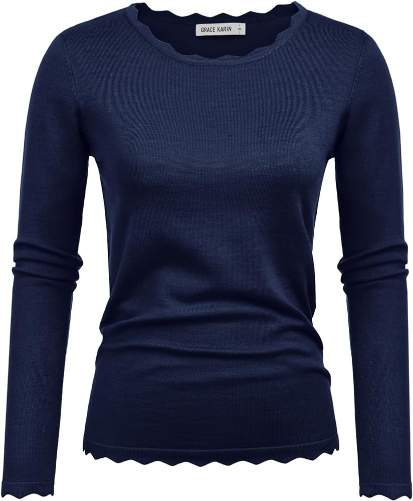 GRACE KARIN Women's High Stretchy Long Sleeve Pullover Sweater Blouse Top | Amazon (US)