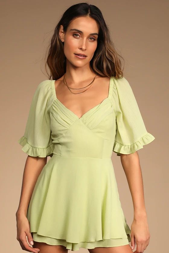 Spring Love Light Green Ruffled Short Sleeve Romper | Lulus (US)