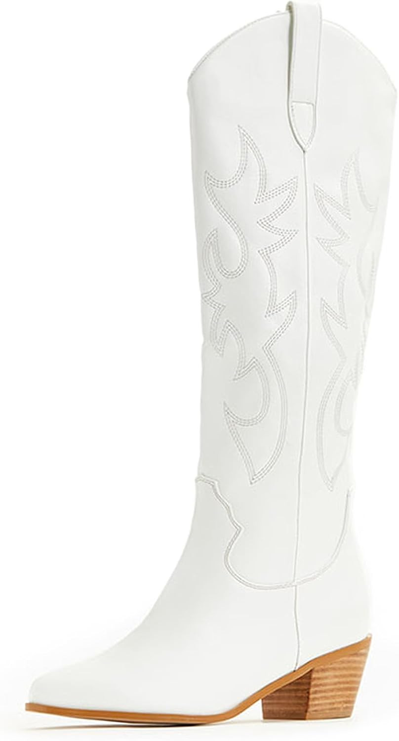 MUCCCUTE Women's Cowboy Western Cowgirl Boots Embroidered Stitching Point-Toe Boot Fashion Retro ... | Amazon (US)