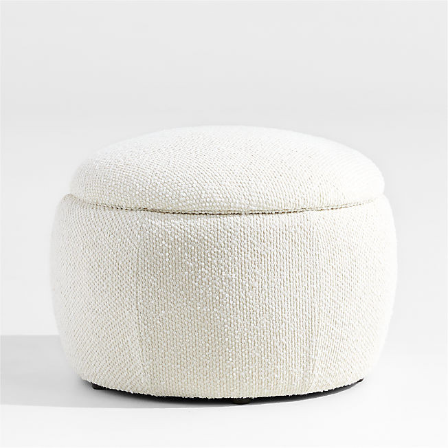 Pollie Round White Boucle Nursery Storage Nursery Ottoman + Reviews | Crate & Kids | Crate & Barrel
