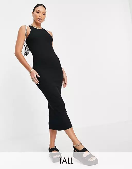 Only Tall ribbed maxi dress with racer front in black | ASOS (Global)