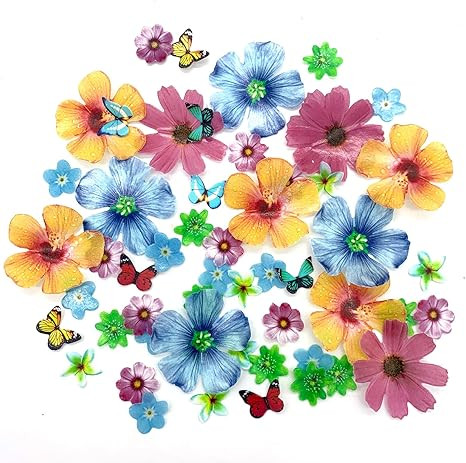 58Pcs Edible Butterfly and Flowers Cake Topper Cupcake Toppers Wedding Themed Party Birthday Cake... | Amazon (US)
