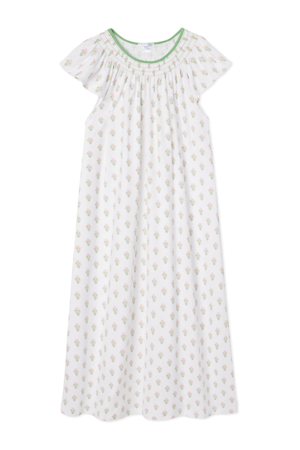 Pima Smocked Flutter Midi Nightgown in Pink Flora | Lake Pajamas