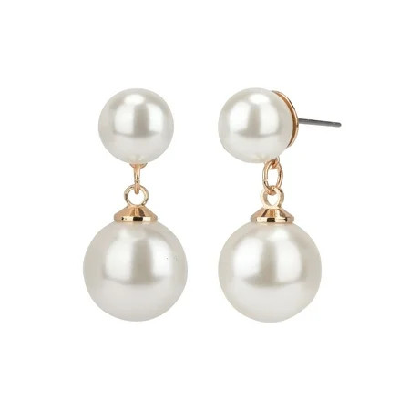 Time And Tru Women s Gold Faux Pearl Drop Earring | Walmart (US)