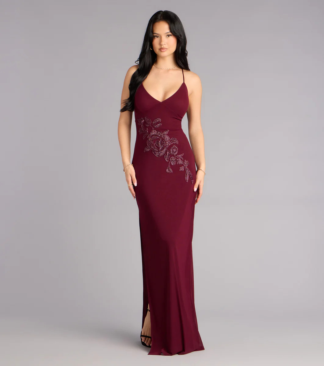 Adriane Beaded Floral Lace-Up Formal Dress | Windsor Stores