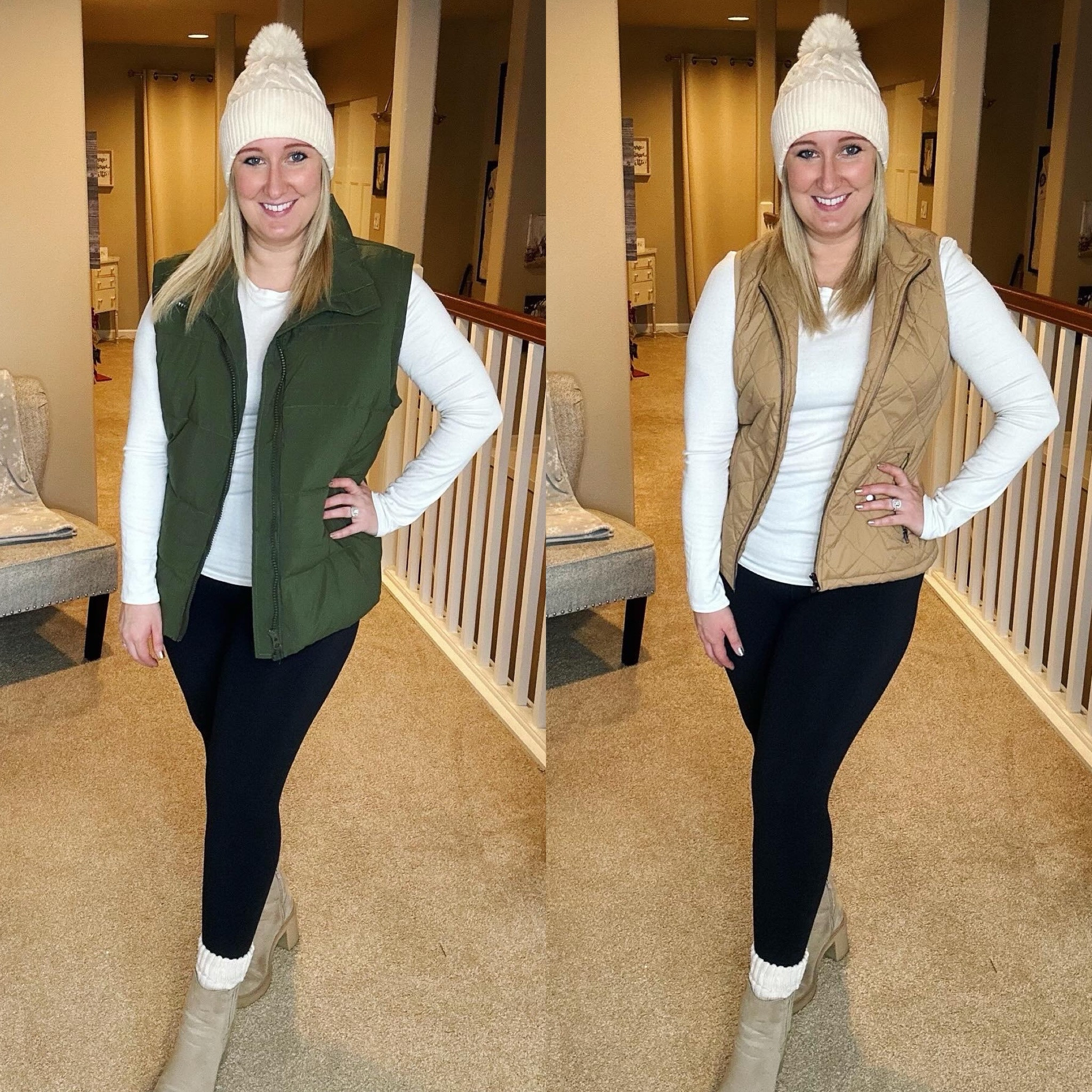 One of my favorite comfy and cozy winter outfits! I love a good puffy vest and these are two of my favorites!

I also love these warm socks that are perfect for boots! These heynuts leggings are SO comfortable and so is this simple soft white long sleeve! I added my favorite beanies and boots!

#LTKstyletip #LTKSeasonal
