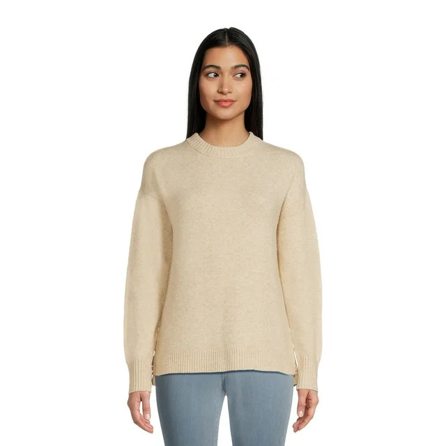 Time and Tru Women's Side Button Crew Neck Sweater, Midweight, Sizes XS-XXXL | Walmart (US)