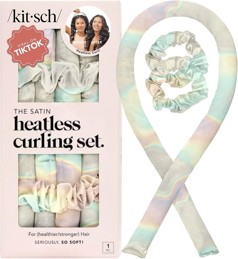 Kitsch Satin Heatless Curling Set – Heatless Curls Overnight with 34" Hair Curler & 2 Satin Scr... | Amazon (US)