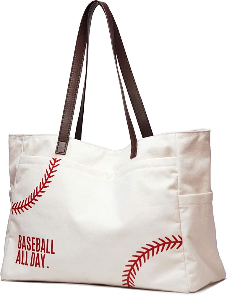 X-lage Baseball Mom Bag Embroidery Baseball Utility Purse Shoulder Tote HandBag Cootton Canvas Sp... | Amazon (US)