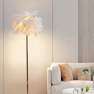 Faux Feather Floor Lamp Gold Iron Art Floor Lamp - 19.6*19.6*63 - Pink | Bed Bath & Beyond