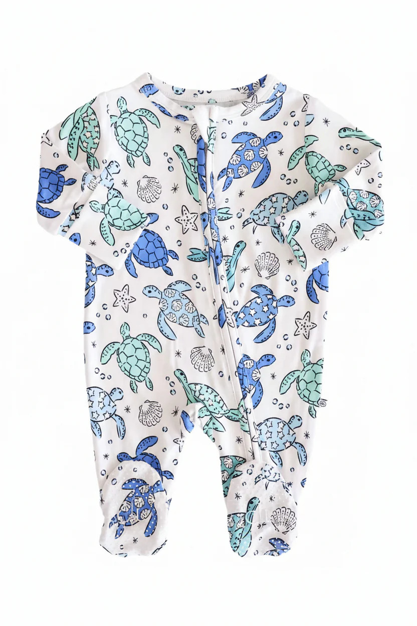 Sea Turtle Splash Zipper Footie | Caden Lane