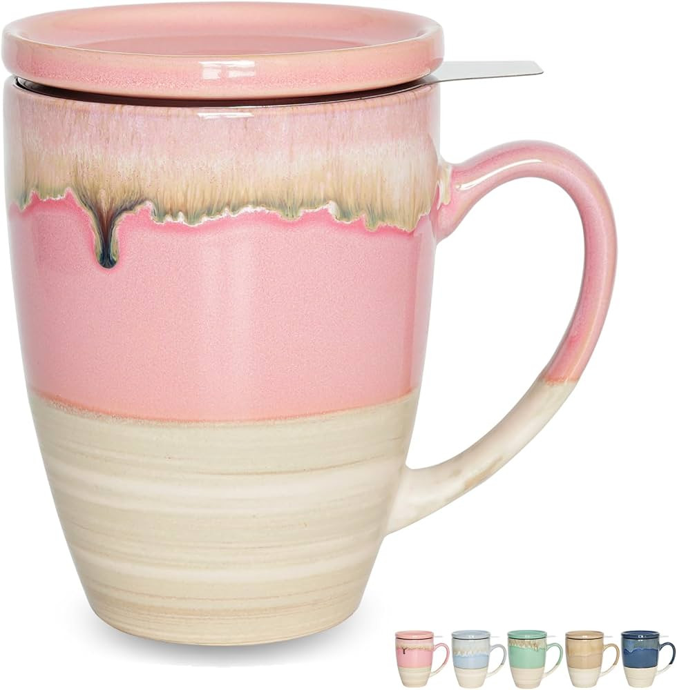 Bosmarlin Ceramic Tea Cup with Infuser and Lid, 13.5 Oz, 5 Colors to Choose, Dishwasher and Micro... | Amazon (US)
