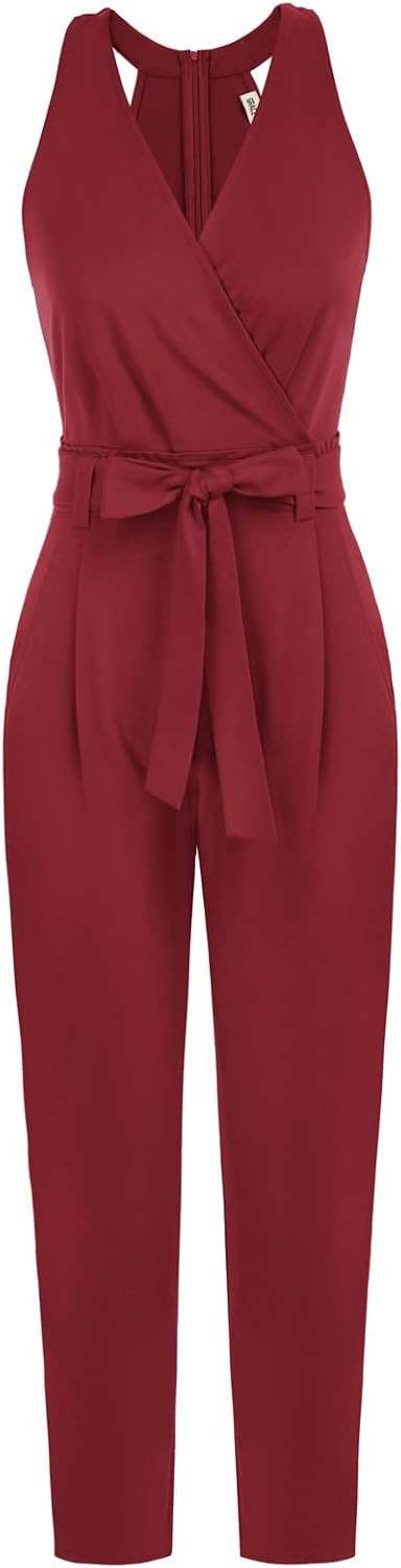 GRACE KARIN Women's 2023 Summer Jumpsuit Casual Halter Neck Wrap V Neck Belted Rompers | Amazon (US)