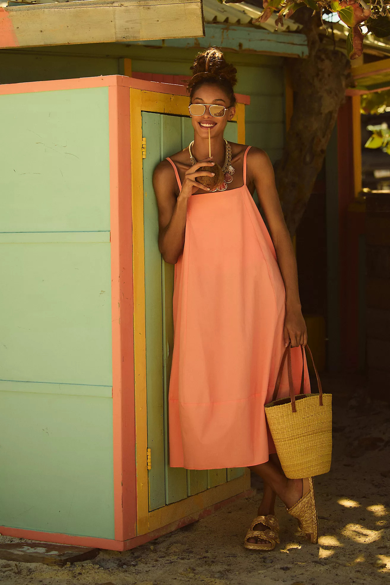 Self Contrast Bare Sleeveless Barrel Midi Dress | Anthropologie (US)