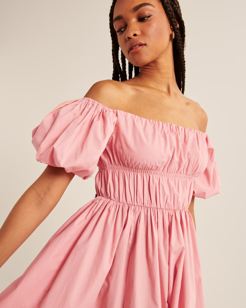 Women's Off-The-Shoulder Puff Sleeve Mini Dress | Women's Dresses & Jumpsuits | Abercrombie.com | Abercrombie & Fitch (US)