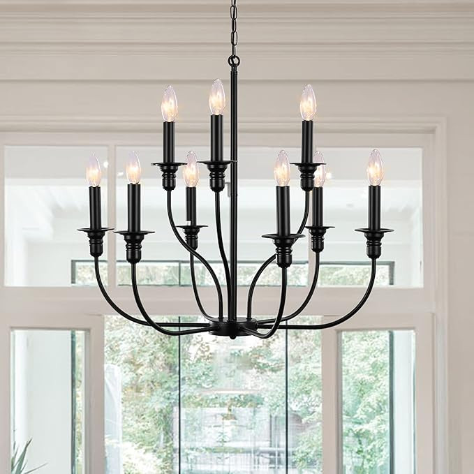 LASENCHOO 9-Light Matte Black Farmhouse Chandelier for Dining Room Light Fixture Hanging, Industr... | Amazon (US)