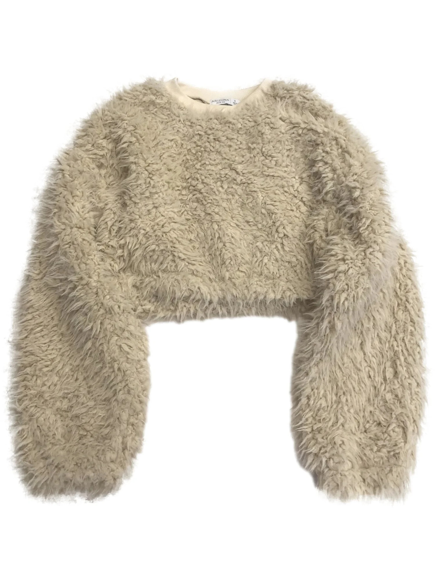 Womens (Junior's) Plush Beige Tan Fuzzy Cropped Pull-Over Sweater Large | Walmart (US)
