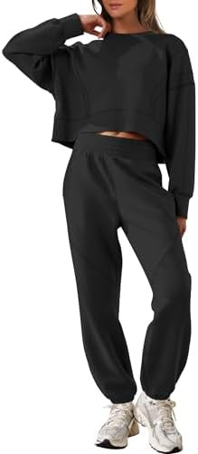ANRABESS Womens 2 Piece Outfits Lounge Sets Cropped Sweatshirt & Joggers Fashion Sweatsuit Sweat ... | Amazon (US)