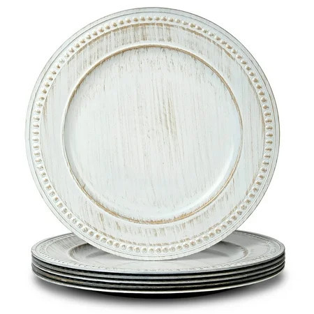 13" Vintage Charger Plates, Beaded Chargers for Dinner Plates Set of 6, Charger Plates Bulk Wedding, White | Walmart (US)