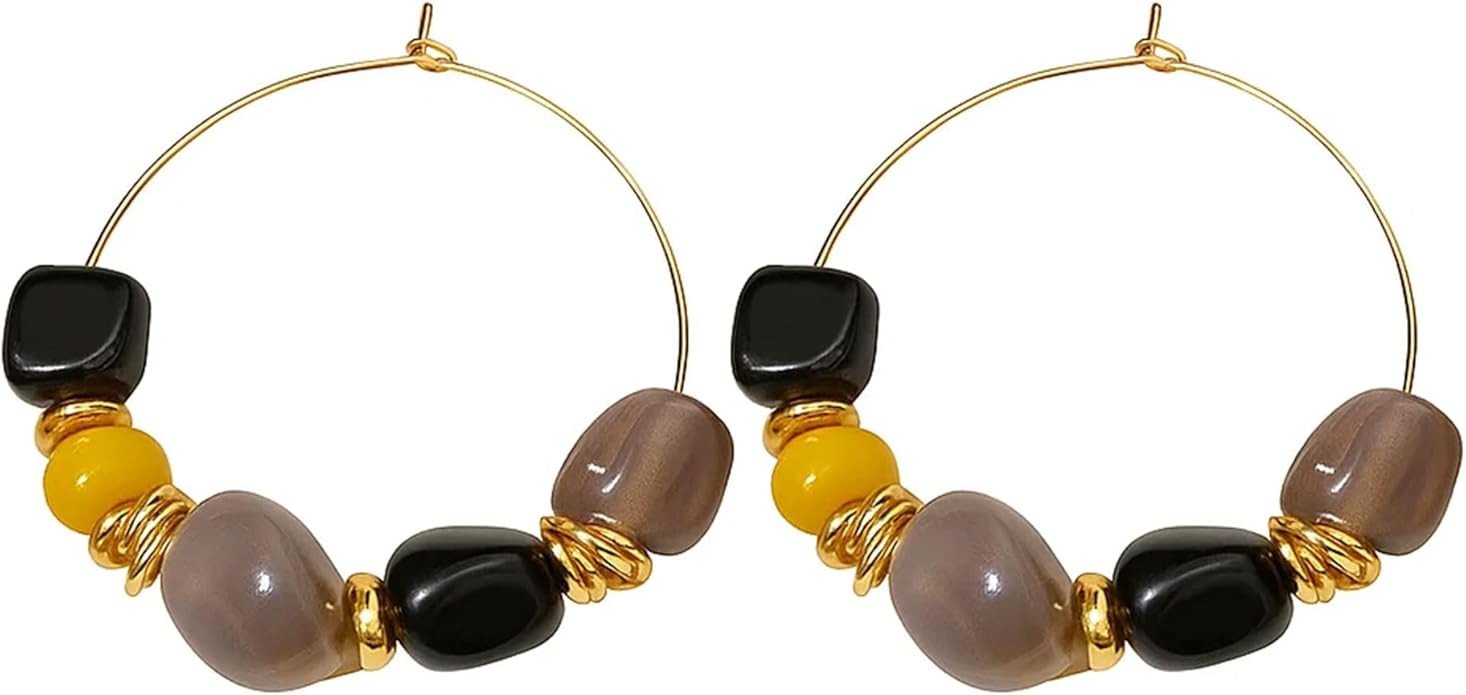 Cute Irregular Agate Beaded Hoop Earrings Boho Earrings Hypoallergenic Vintage Jewerly for Women | Amazon (US)