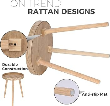 Small Side Table, Rattan Nightstand, Round End Boho Bedside Accent Mid-Century Modern Bed Tables ... | Amazon (US)