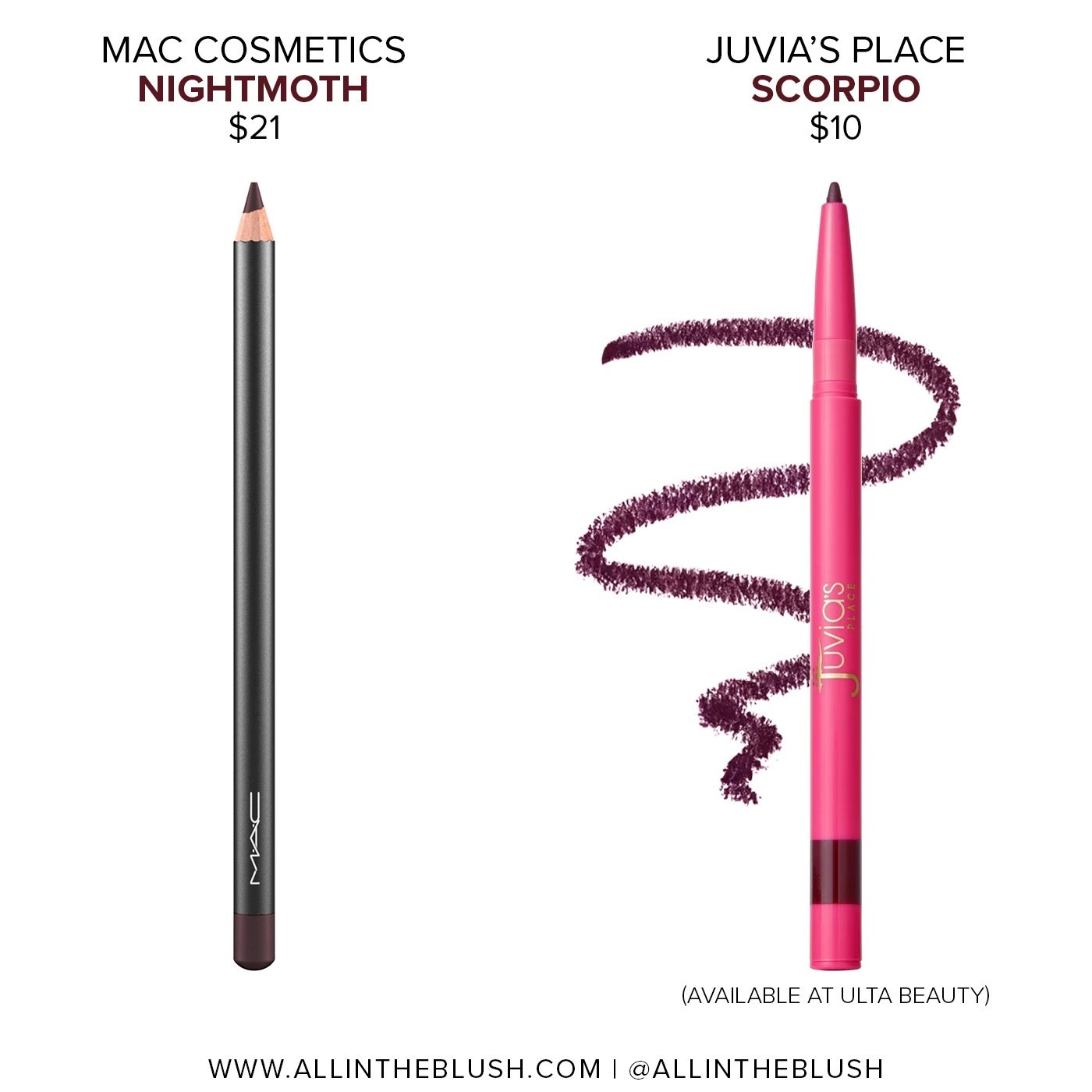 Affordable alternative for MAC ‘Nightmoth’ Lip Pencil: Juvia’s Place ‘Scorpio’ Lip Pencil

#LTKBeauty #LTKSaleAlert #LTKgrwm
