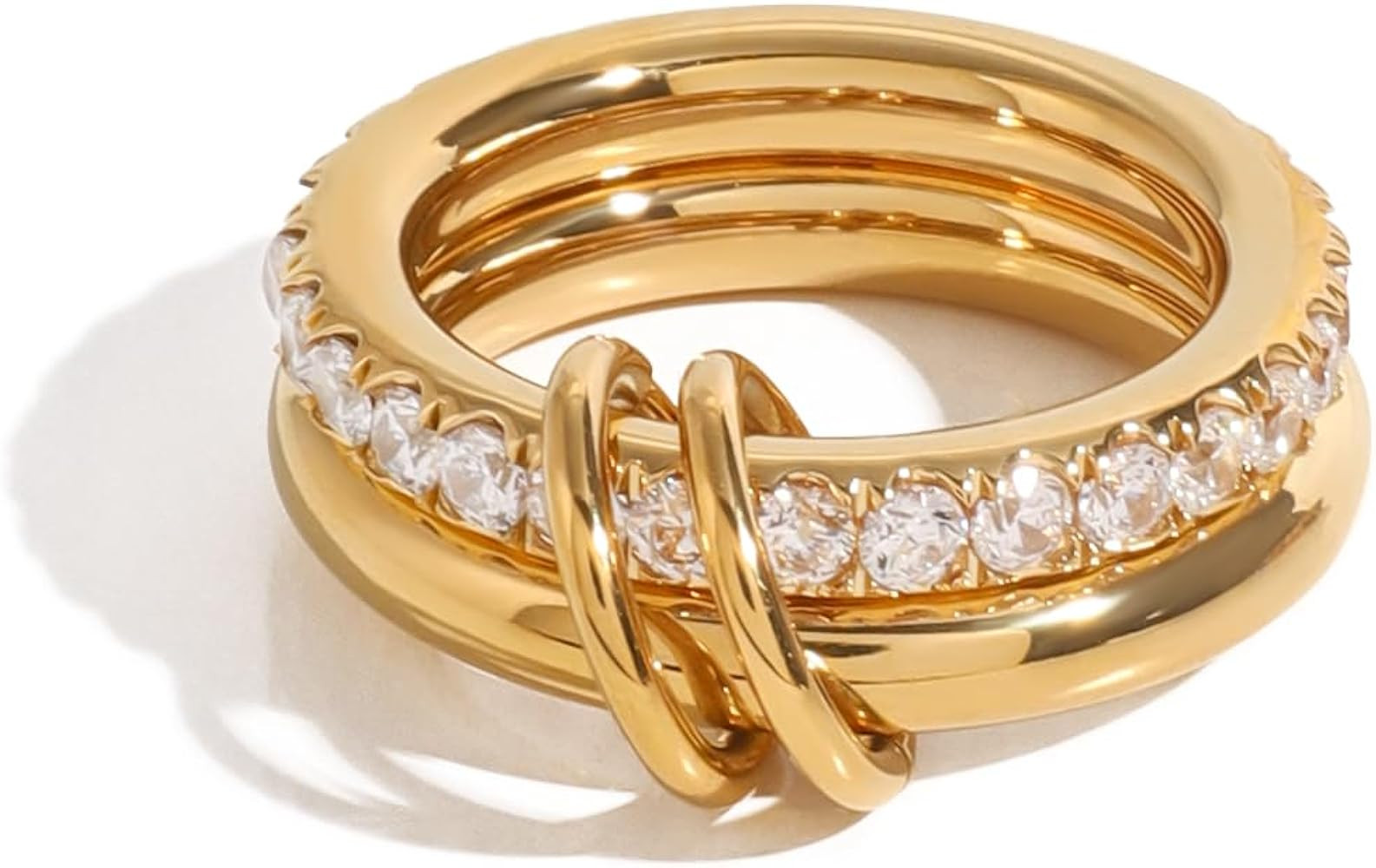Stackable Rings for Women Non Tarnish - 18K Gold Plated Water Resistant Interlocked Stackable Rin... | Amazon (US)