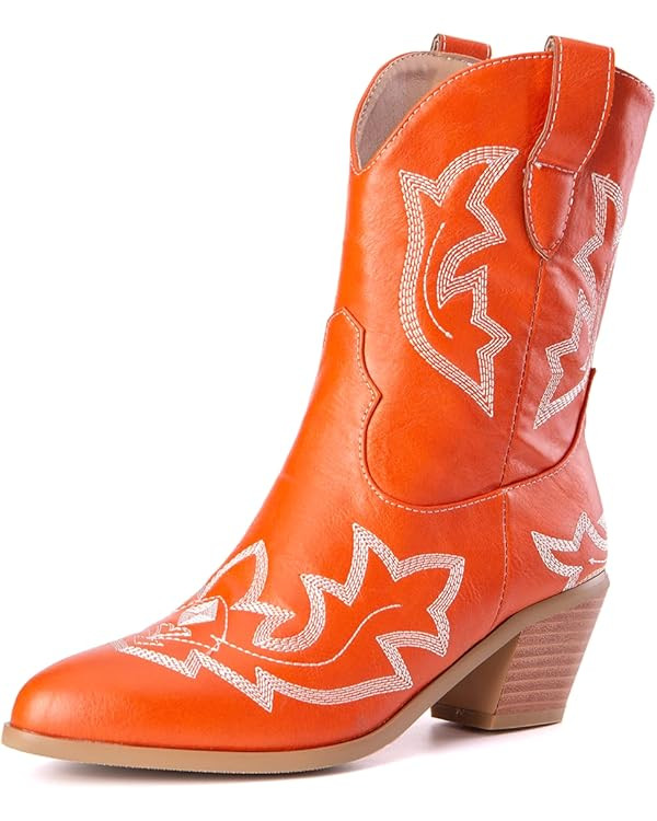 Cowgirl Boots Stitched Ankle Boots for Women Embroidered Cowboy Boots | Amazon (US)