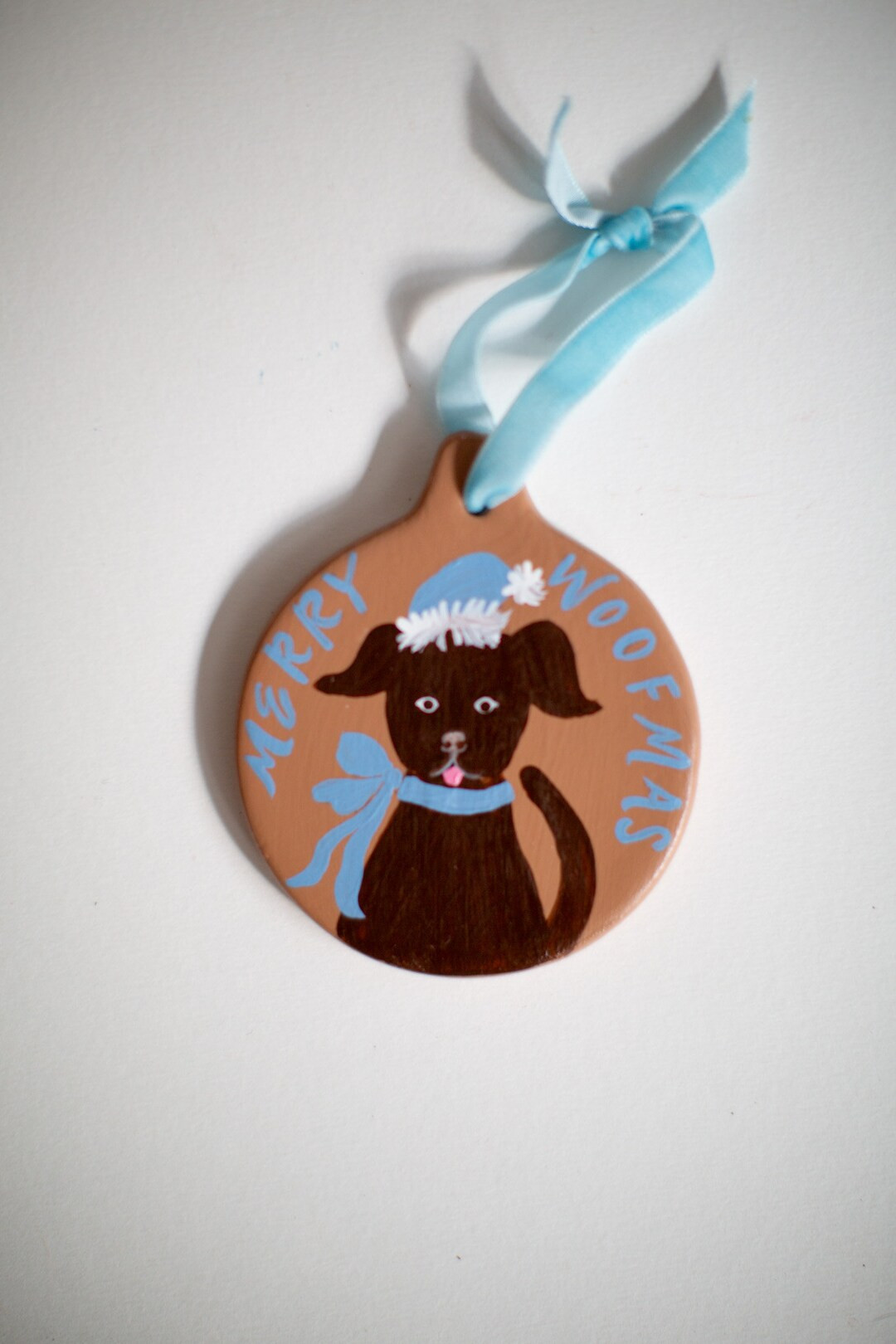 Hand Painted Ceramic Christmas Ornament Chocolate Lab Merry Woofmas - Etsy | Etsy (US)