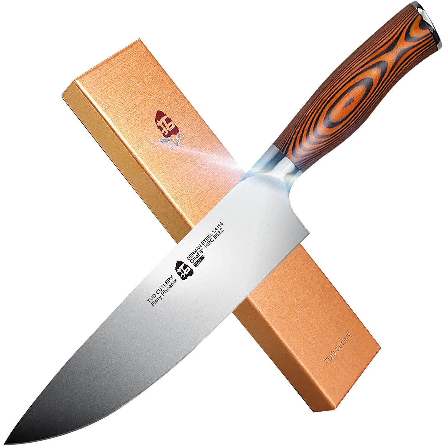 Tuo Cutlery Chef Knife Fiery Phoenix Series 8" High Carbon German Stainless Steel Cutlery with PakkaWood Handle | Bed Bath & Beyond