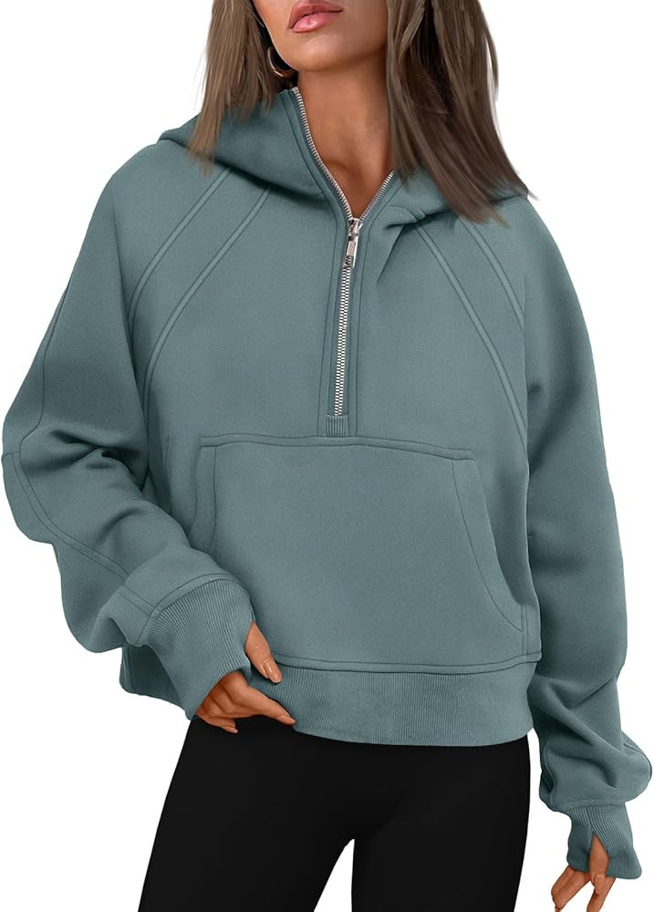 WYNNQUE Womens Hoodies Oversized Sweatshirts Half Quarter Zip Pullover Cropped Long Sleeve Fall O... | Amazon (US)