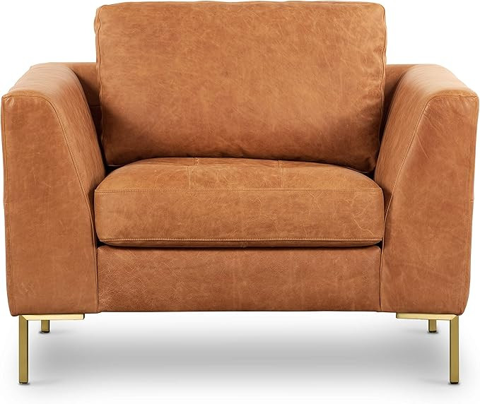 POLY & BARK Calle Lounge Chair in Full-Grain Pure-Aniline Italian Tanned Leather in Cognac Tan an... | Amazon (US)