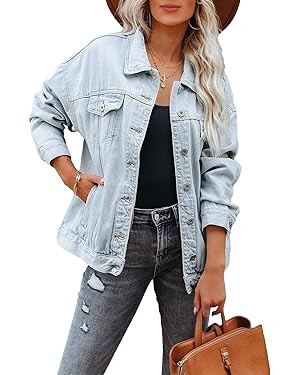 luvamia Womens Jean Jacket Oversized Boyfriend Trucker Denim Jackets for Women Shacket | Amazon (US)