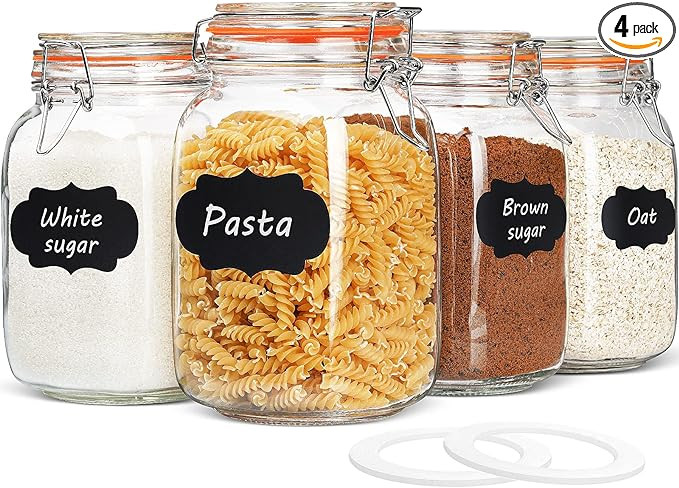 Qianfenie 50 oz Glass Jars with Airtight Lids, Wide Mouth Mason Jars with Clip Top Lids for Kitch... | Amazon (US)