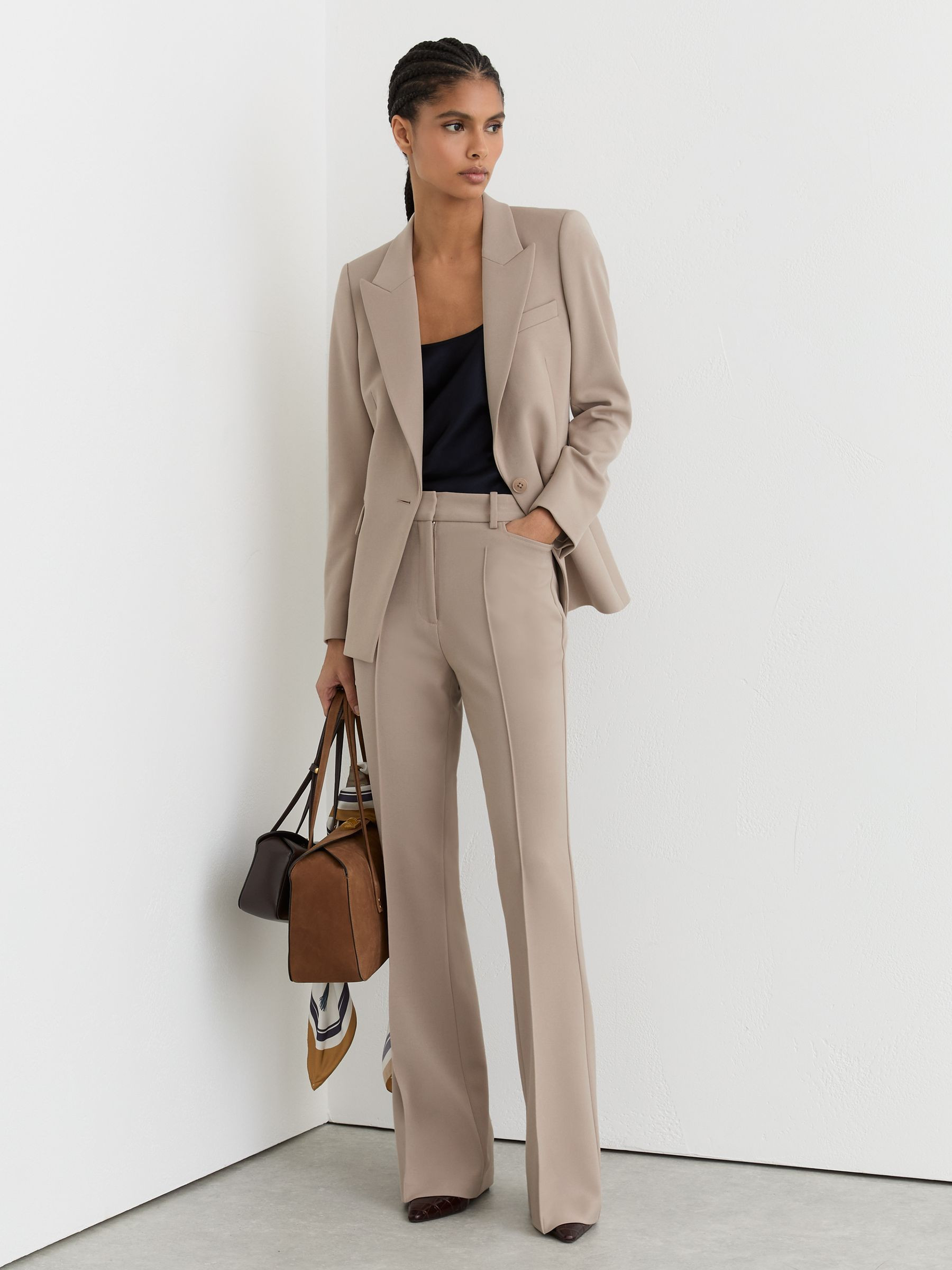 Reiss Flared Suit Trousers in Stone Neutral - REISS | Reiss UK