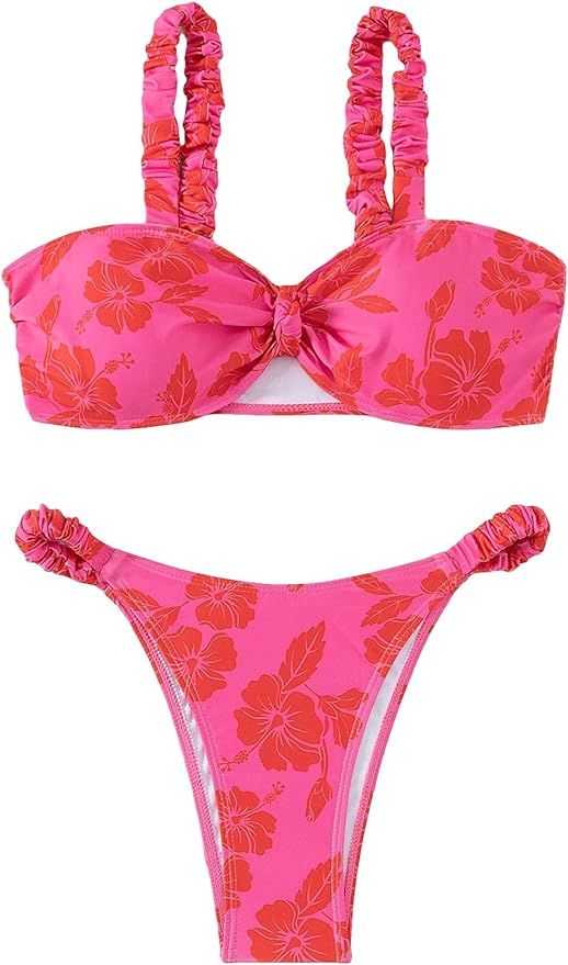 MakeMeChic Women's 2 Piece Bathing Suits Knot High Cut Bikini Set Swimsuit | Amazon (US)