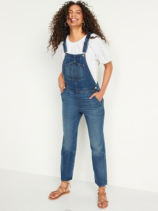 Slouchy Straight Medium-Wash Non-Stretch Jean Workwear Overalls for Women | Old Navy (US)