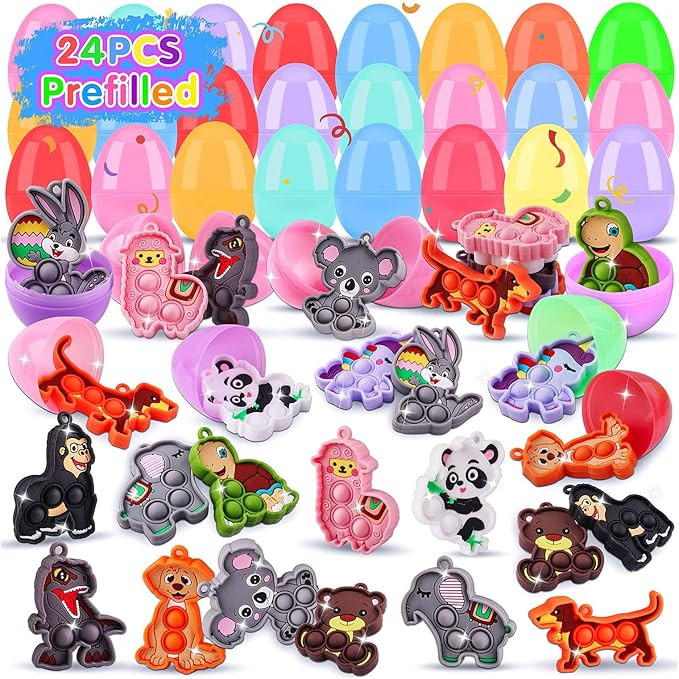 Prefilled Easter Eggs with Animal Pop Toys, 24PACK Easter Eggs Filled with Toys, Easter Basket St... | Amazon (US)