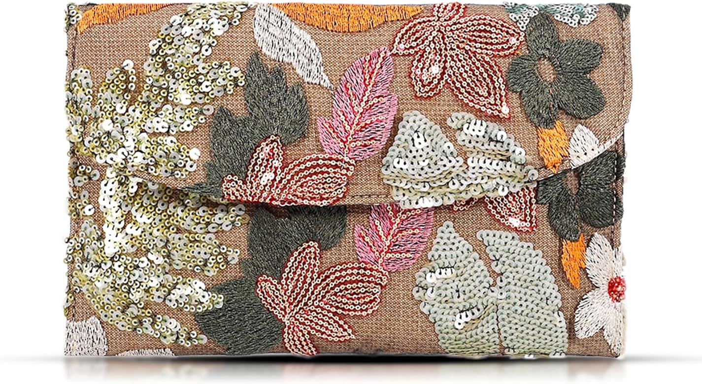 Envelope Package, Clutch Purses for Women, Sequin Embroidered Flowers Straw Bag, Bohemian Handmad... | Amazon (US)