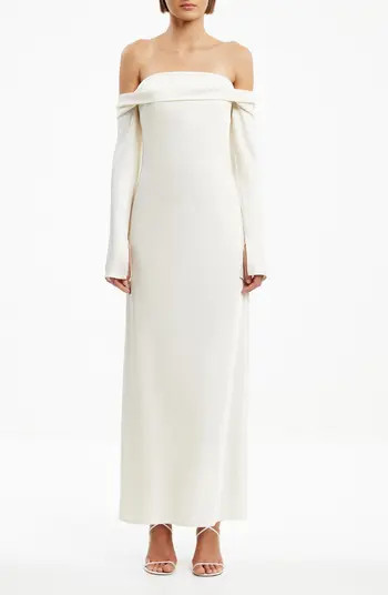 Nadia Off the Shoulder Long Sleeve Satin Maxi Cocktail Dress | Nordstrom
