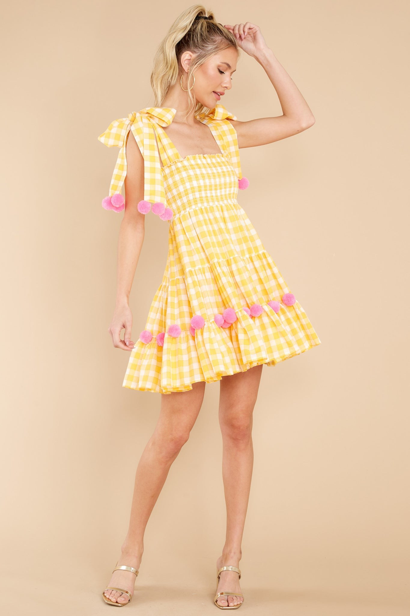 Pippa Yellow Gingham Short Dress | Red Dress 