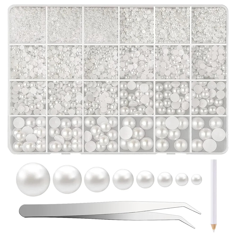 NACHLYNN 12000 Pcs Half Pearls Bead Multiple Sizes 2/3/4/5/6/8/10/12mm White Flatback Pearls for ... | Amazon (US)