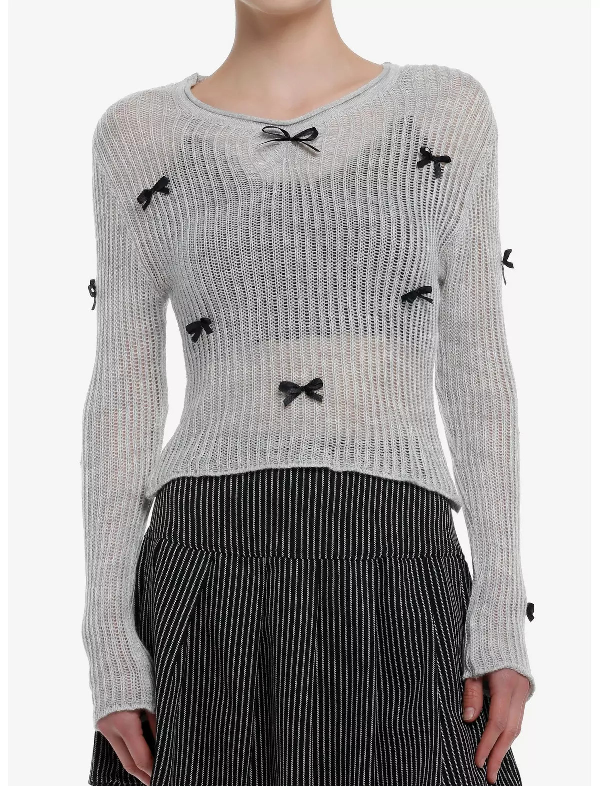 Grey Black Bow Knit Girls Sweater | Hot Topic
