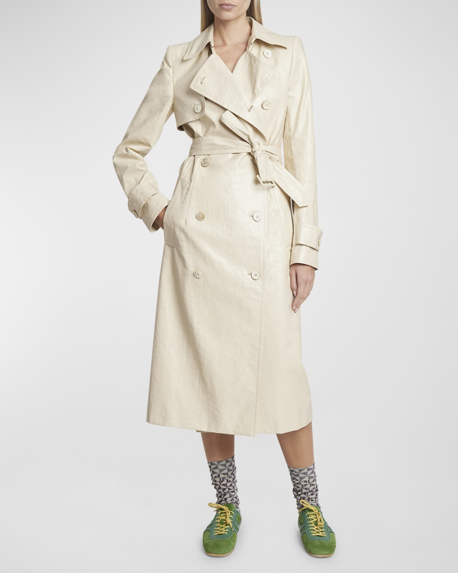 Dries Van Noten Remi Coated Linen Belted Trench Coat | Neiman Marcus